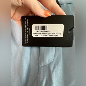 Pretty Little Thing- Pastel Blue Woven Double Belt Loop Trousers Size 14